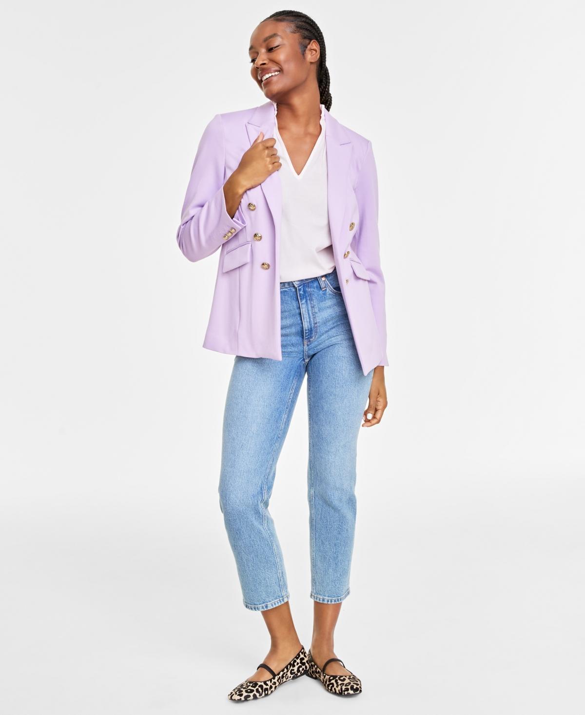 Womens Solid Faux Double-Breasted Blazer, Created for Macys Product Image