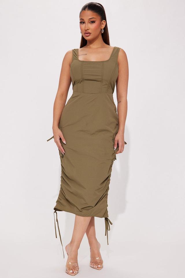 Lottie Windbreaker Cargo Midi Dress - Olive Product Image