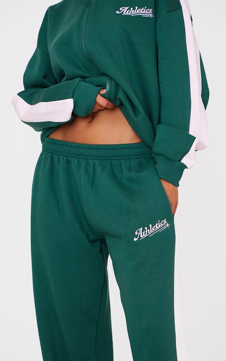 Dark Green Embroidered Athletics Contrast Panel Wide Leg Sweatpants product image