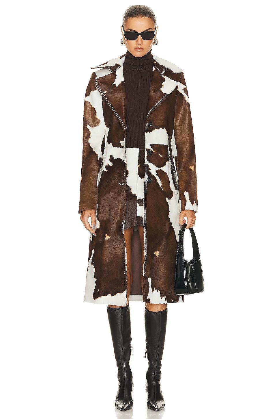 Helmut Lang Cowhide Trench Coat in White,Brown. Product Image