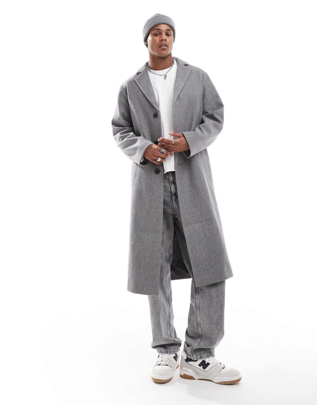 ASOS DESIGN regular fit wool look overcoat in gray Product Image