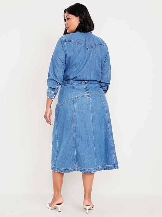 High-Waisted Jean Midi Skirt Product Image