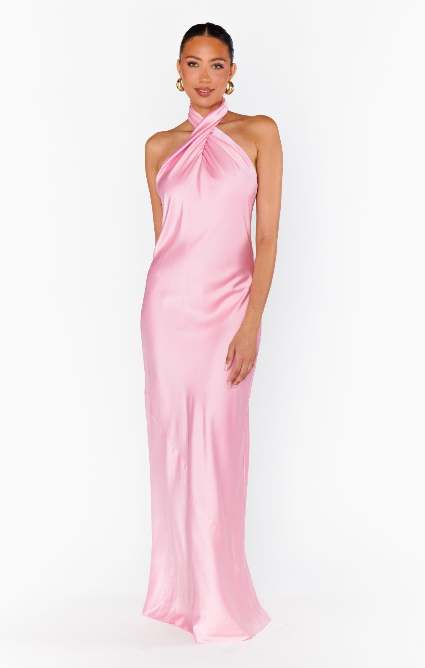 Jasmine Halter Maxi Dress ~ Light Pink Luxe Satin Product Image