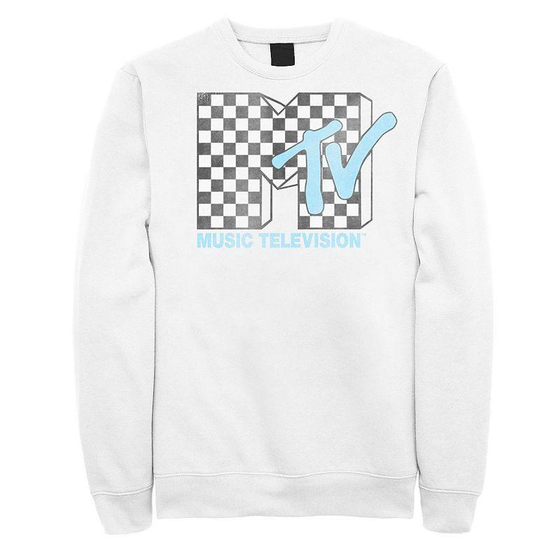 Mens MTV Logo Black And White Checkered Blue TV Sweatshirt Product Image