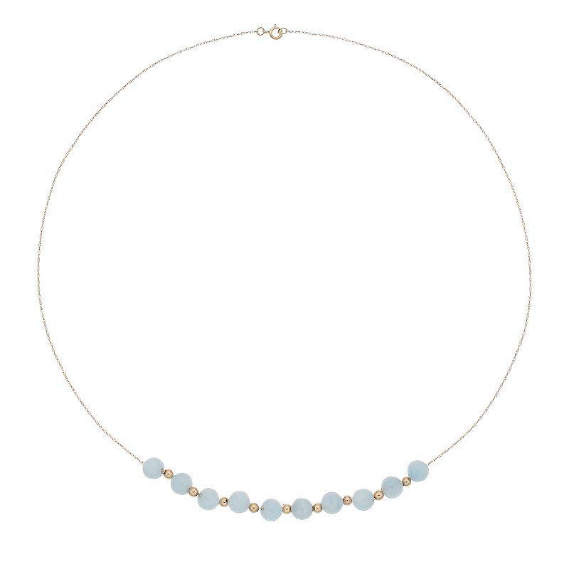 14k Gold Aquamarine Beaded Necklace, Womens Product Image