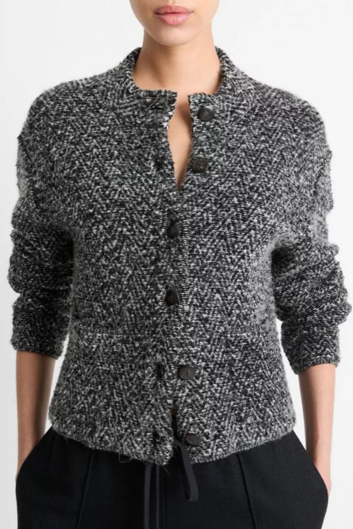 Herringbone Wool-Blend Cardigan Jacket Product Image