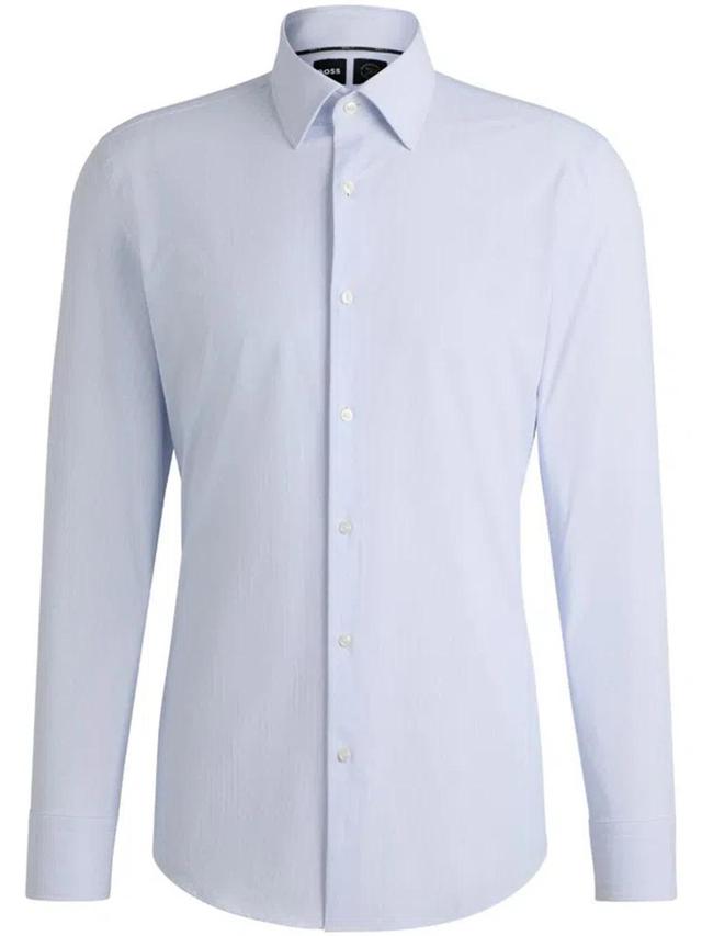 Micro Dot-print Long-sleeve Shirt In Blue Product Image