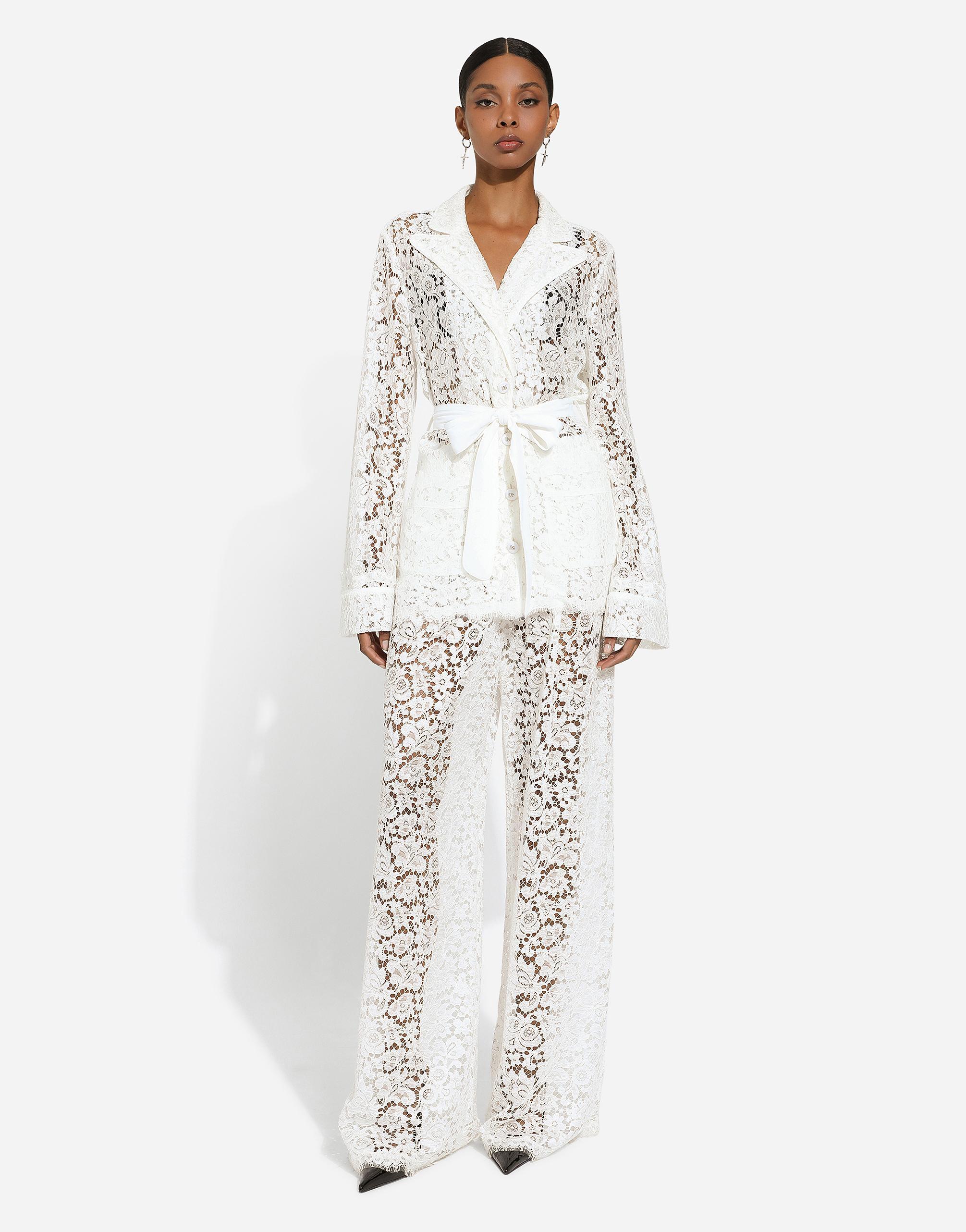 Floral Cordonetto Lace Pajama Shirt In White Product Image