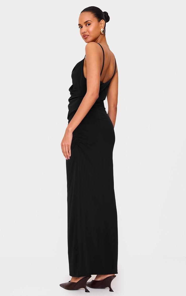 Black Double Layer Slinky Drape Detail Maxi Dress Product Image