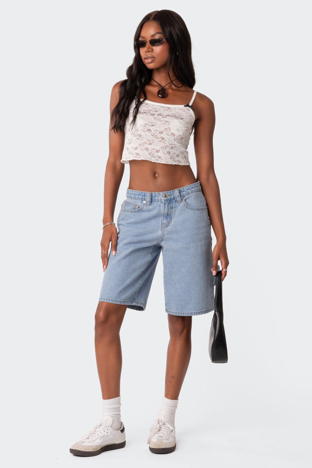 Low Rise Bermuda Denim Carpenter Shorts Product Image