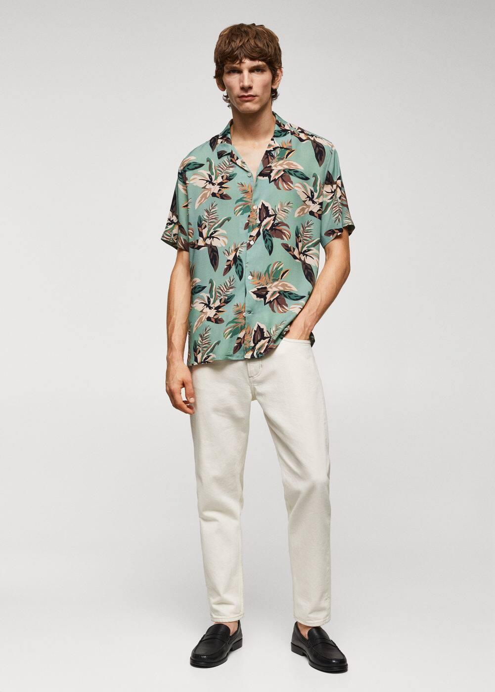 MANGO MAN - Regular fit floral print shirt turquoiseMen Product Image