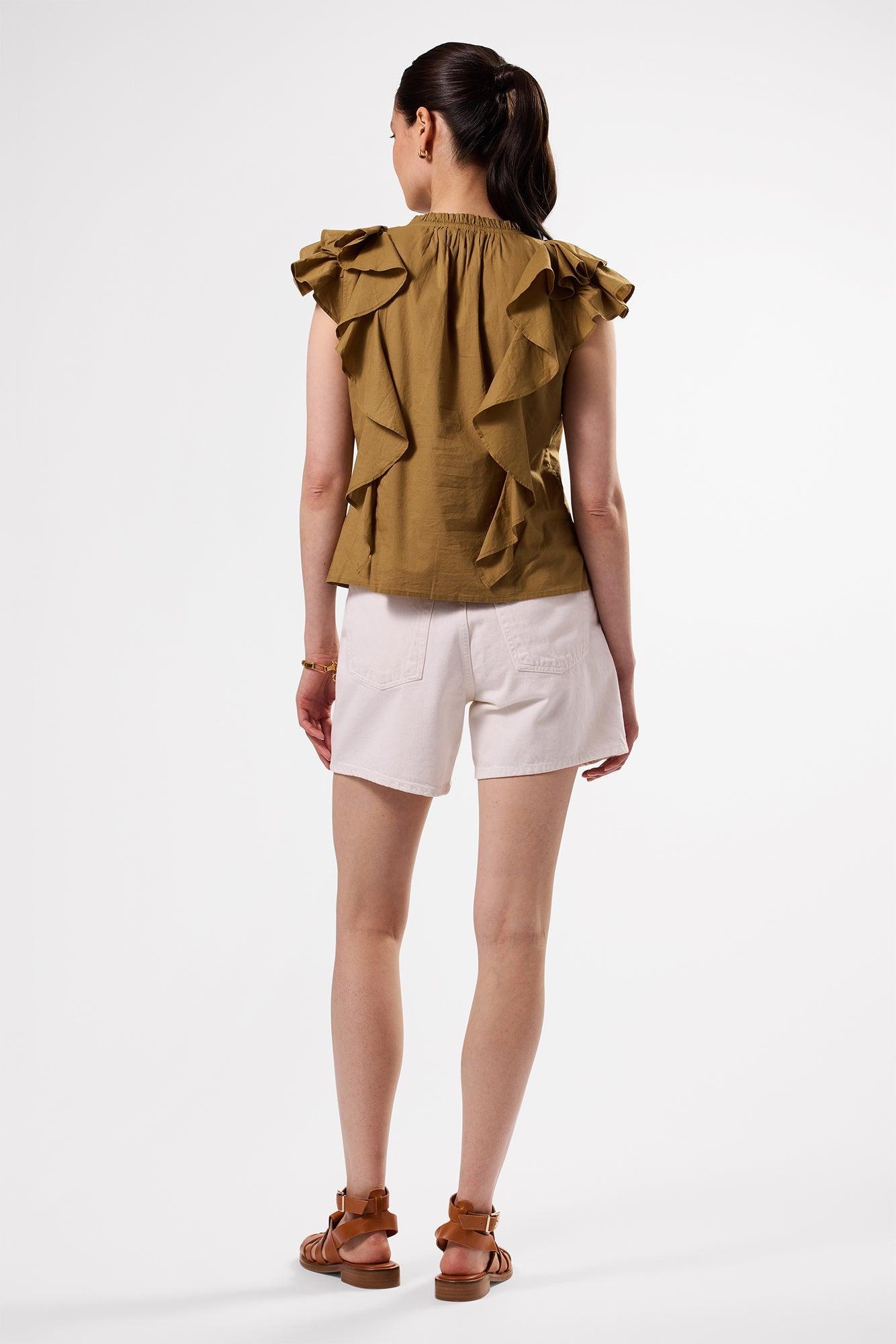 Ruffle Sleeve Top - Elm Product Image