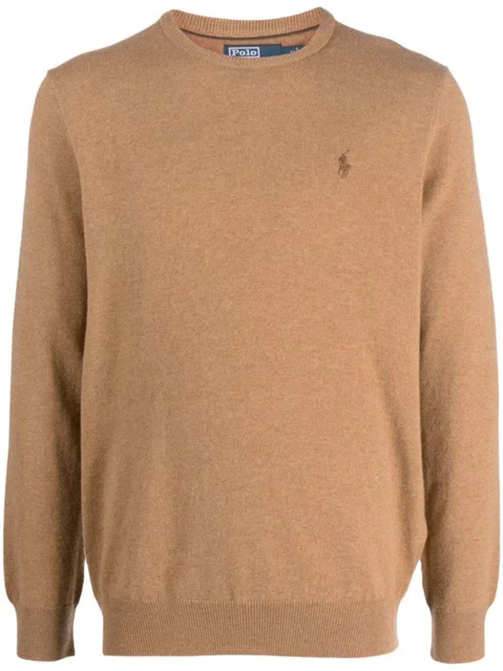 Polo-pony-embroidered Wool Jumper In Brown Product Image