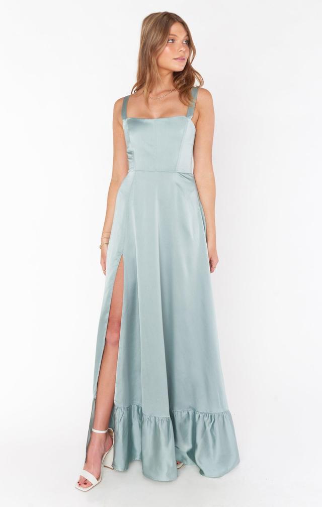 Clarissa Corset Dress ~ Silver Sage Luxe Satin Product Image