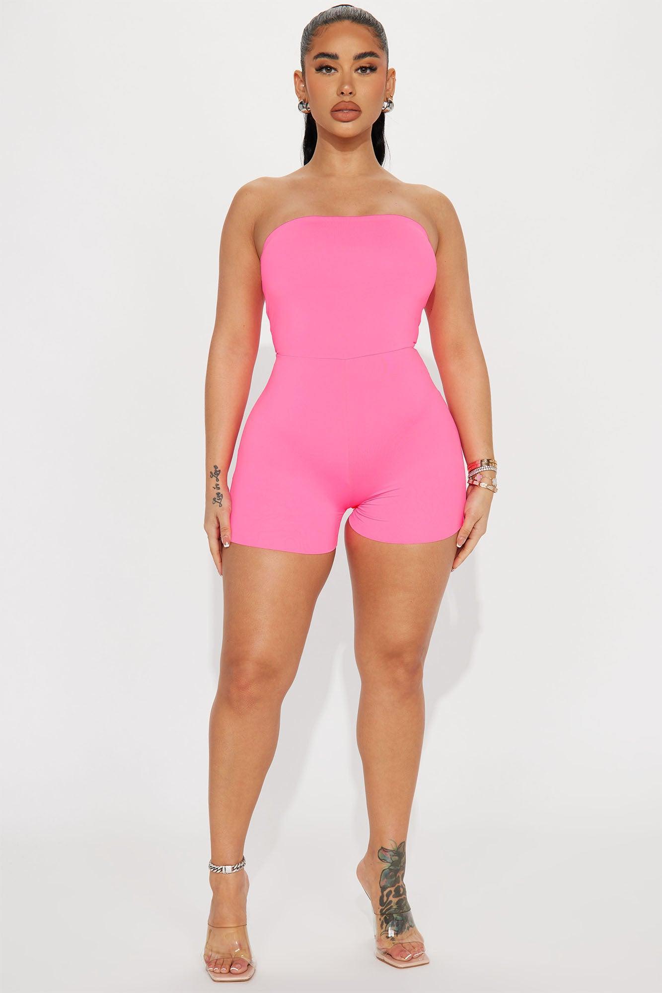 Karina Double Lined Romper - Neon Pink Product Image