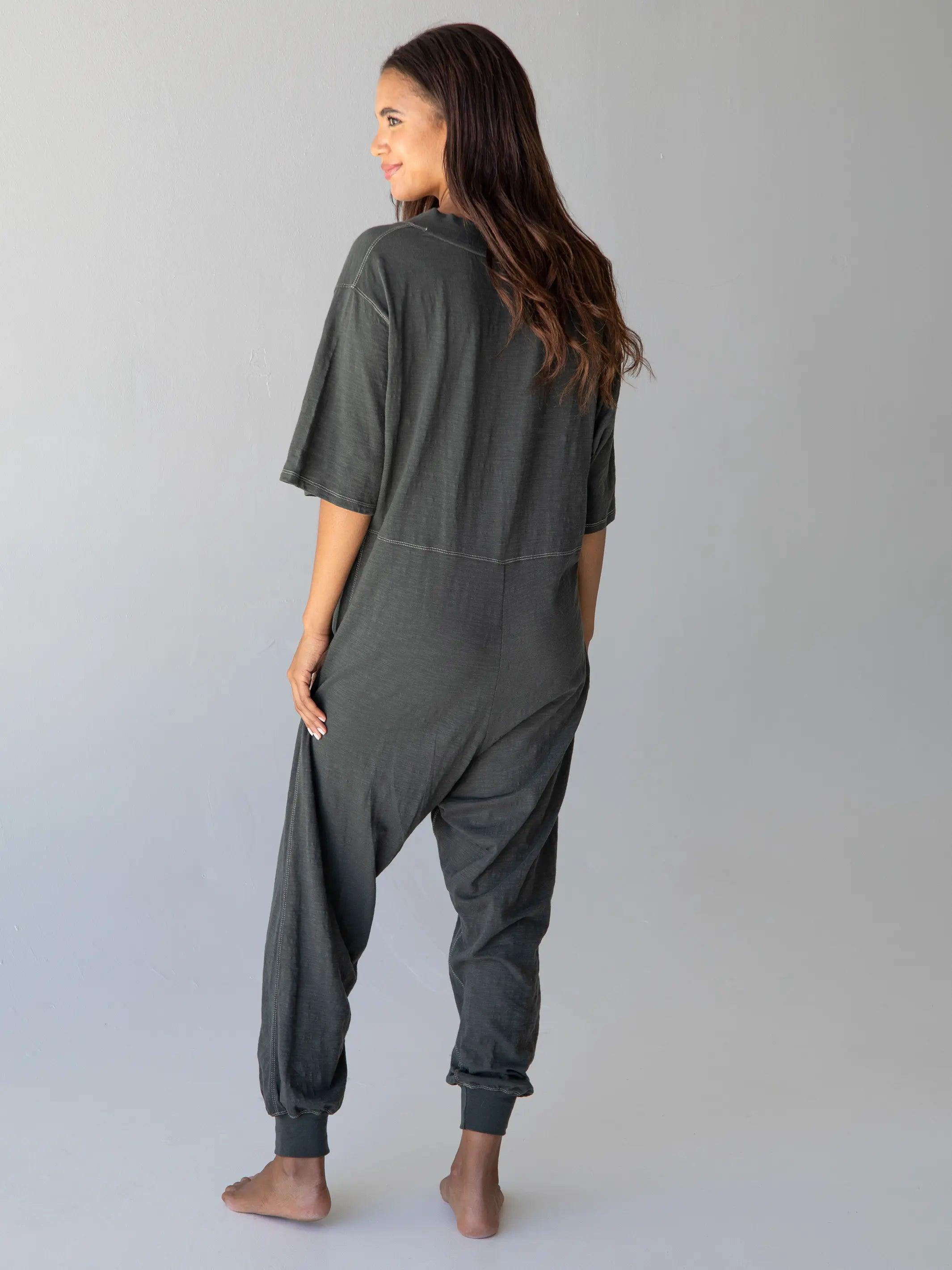 Charlie Cotton V-Neck Jumpsuit - Charcoal Product Image