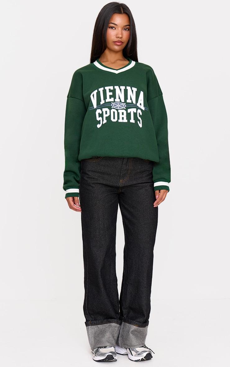 Dark Green Vienna Sports V Neck Sweatshirt Product Image