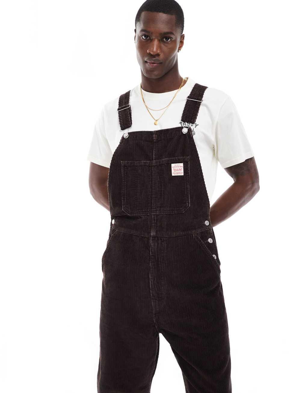 Levi's Workwear straight fit cord overalls in brown Product Image