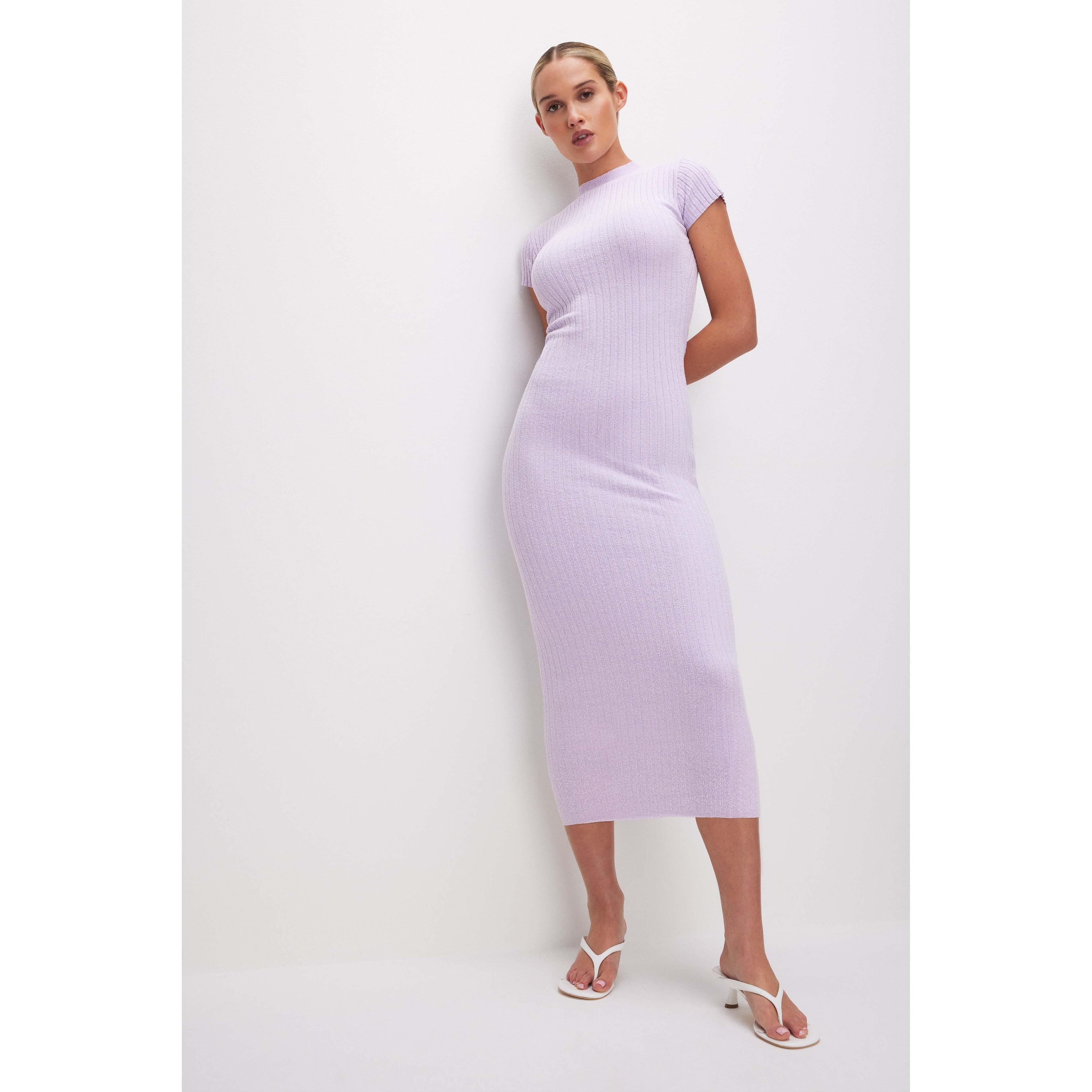 Womens Ribbed Terry Midi Dress | Lavender, Size Small | Good American by Khlo Kardashian Product Image