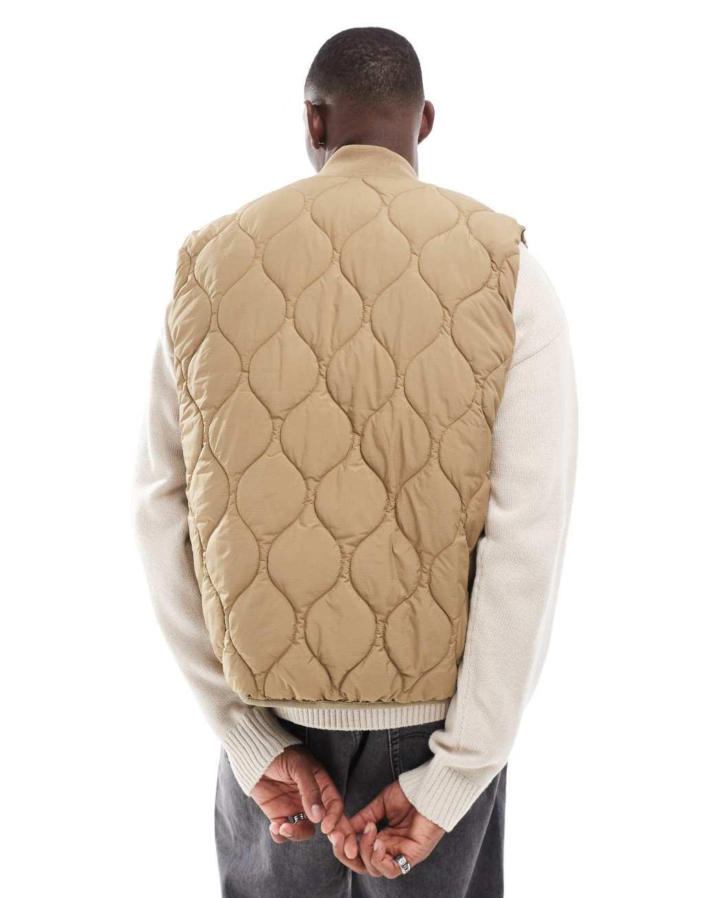 Jack & Jones quilted vest in beige Product Image