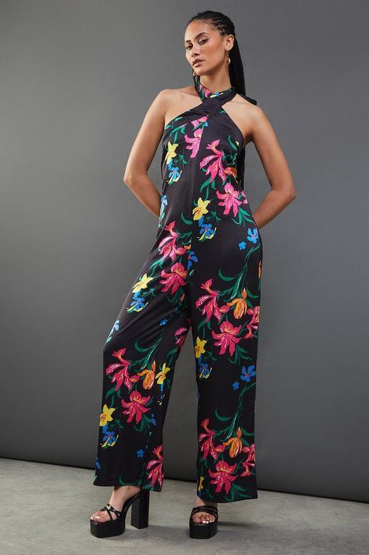 Floral Satin Halterneck Jumpsuit Product Image