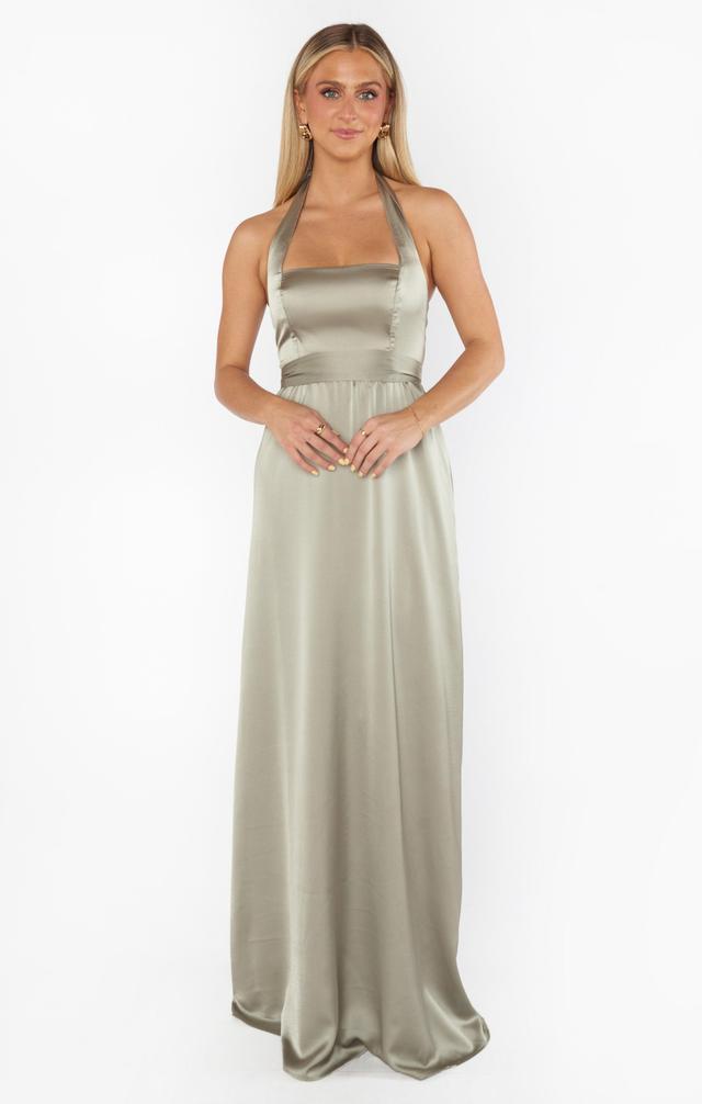 Hazel Halter Maxi Dress ~ Moss Green Luxe Satin Product Image