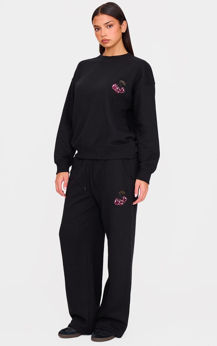 Black Embroidered Cherry Oversized Sweatshirt Product Image