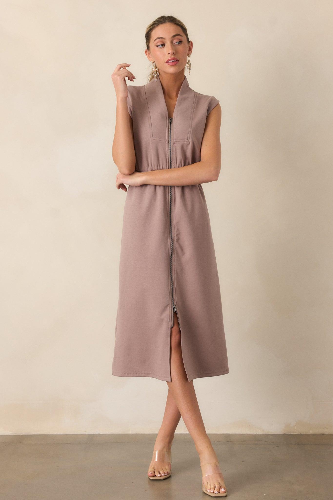 Distant Sun Dark Taupe Sleeveless Midi Dress Product Image