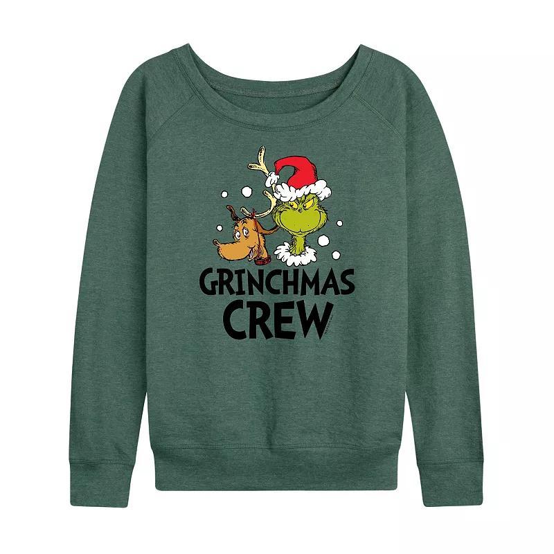 Womens Dr. Seuss The Grinch Grinchmas Crew Slouchy Graphic Sweatshirt, Girls Grey Green Product Image