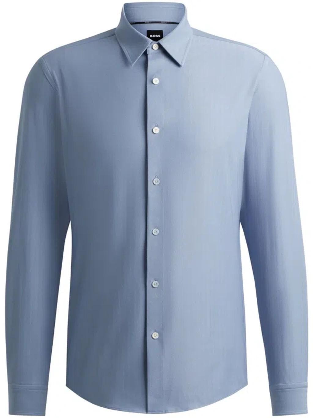 Slim-fit Shirt In Herringbone Performance-stretch Material In Light Blue Product Image