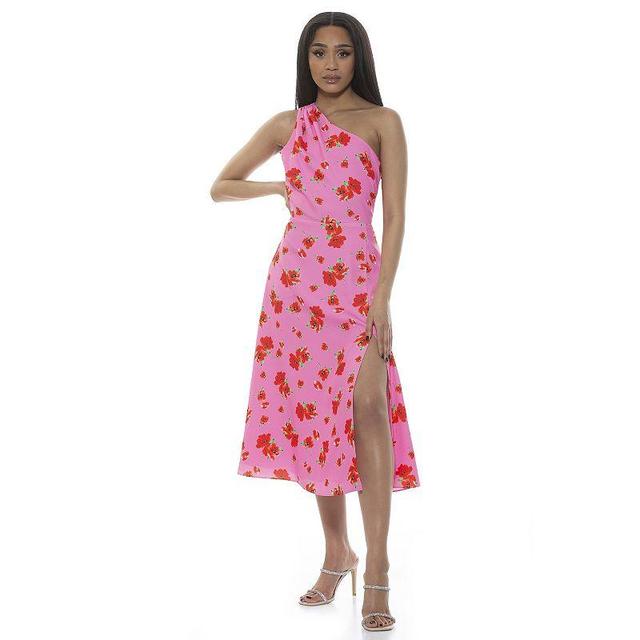 Womens ALEXIA ADMOR Fay One-Shoulder Midi Fit & Flare Dress Dark Pink Product Image