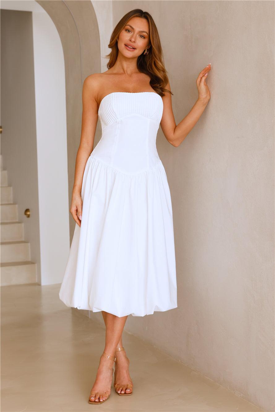 Adelaide Strapless Bubble Midi Dress White Product Image