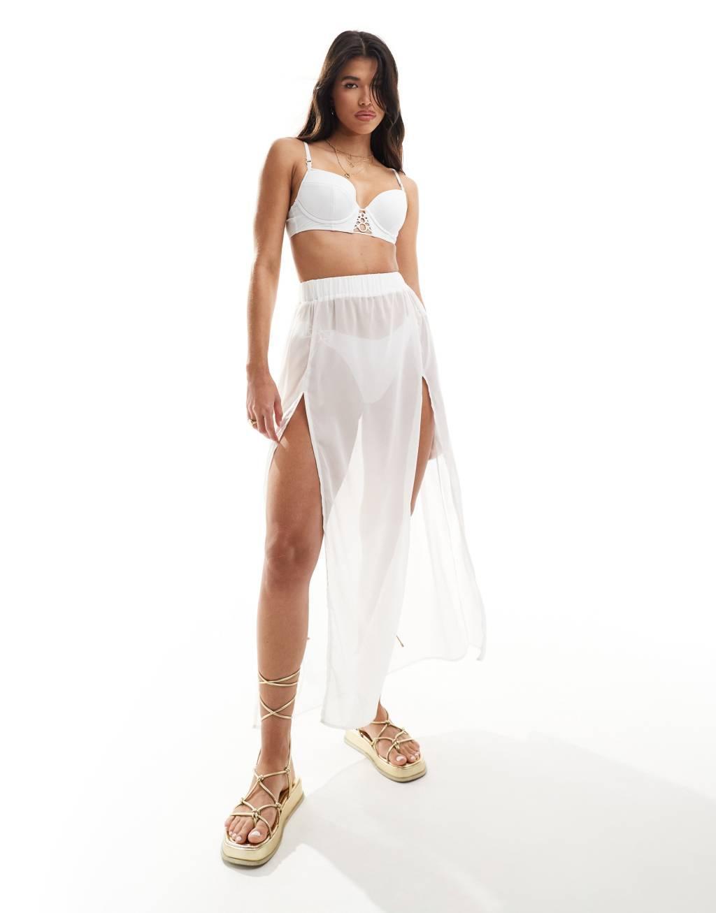 Threadbare beach maxi skirt in white Product Image