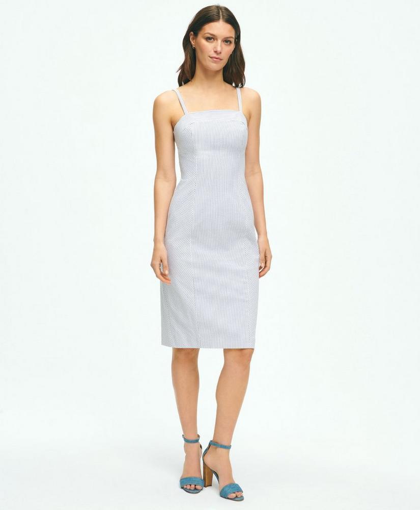 Bias-Cut Sheath Dress In Striped Seersucker Cotton Blend product image