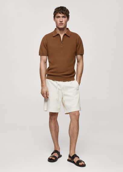 MANGO MAN - Cotton-knit polo shirt with zipper brownMen Product Image