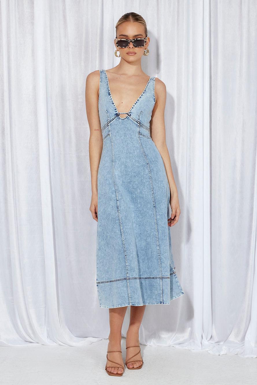 Search For New Denim Midi Dress Blue Product Image