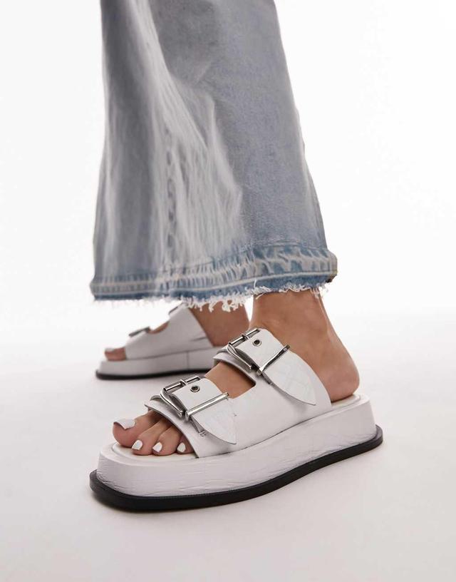 Topshop Katie leather chunky sandals in white croc Product Image