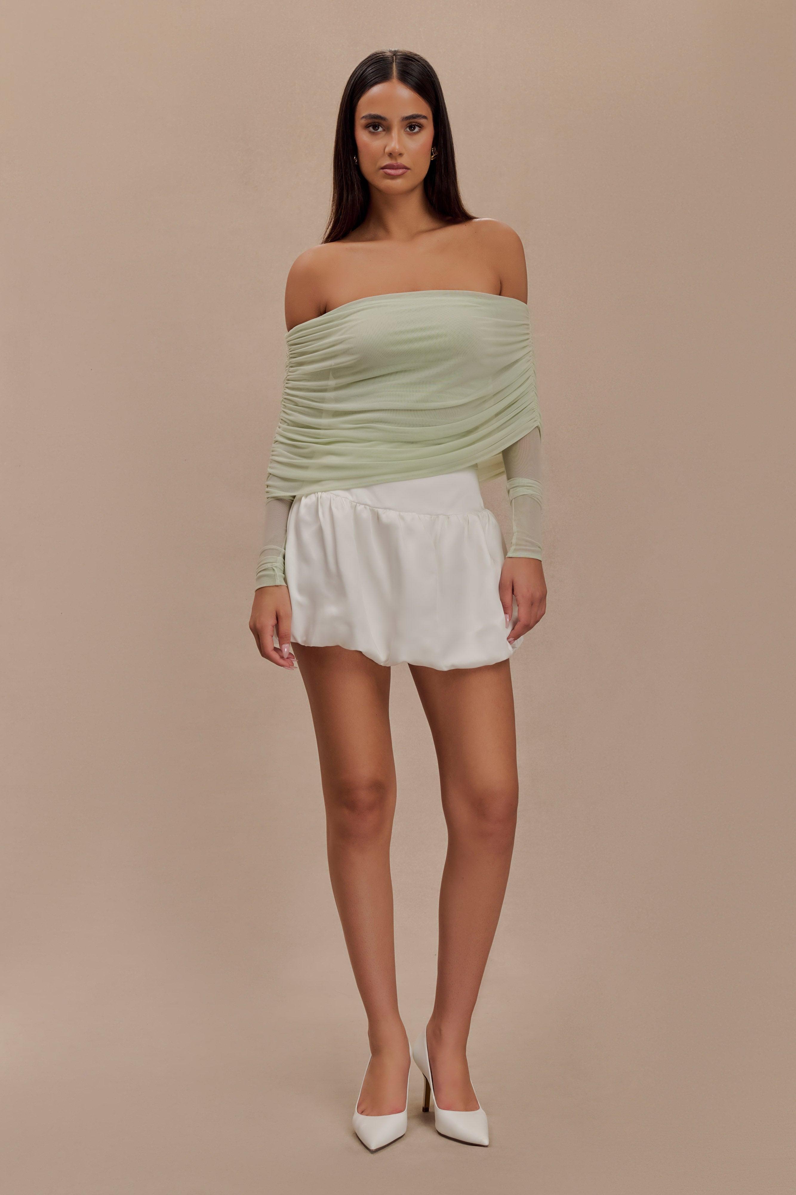 Everly Sheer Mesh Off Shoulder Top - Pastel Green Product Image