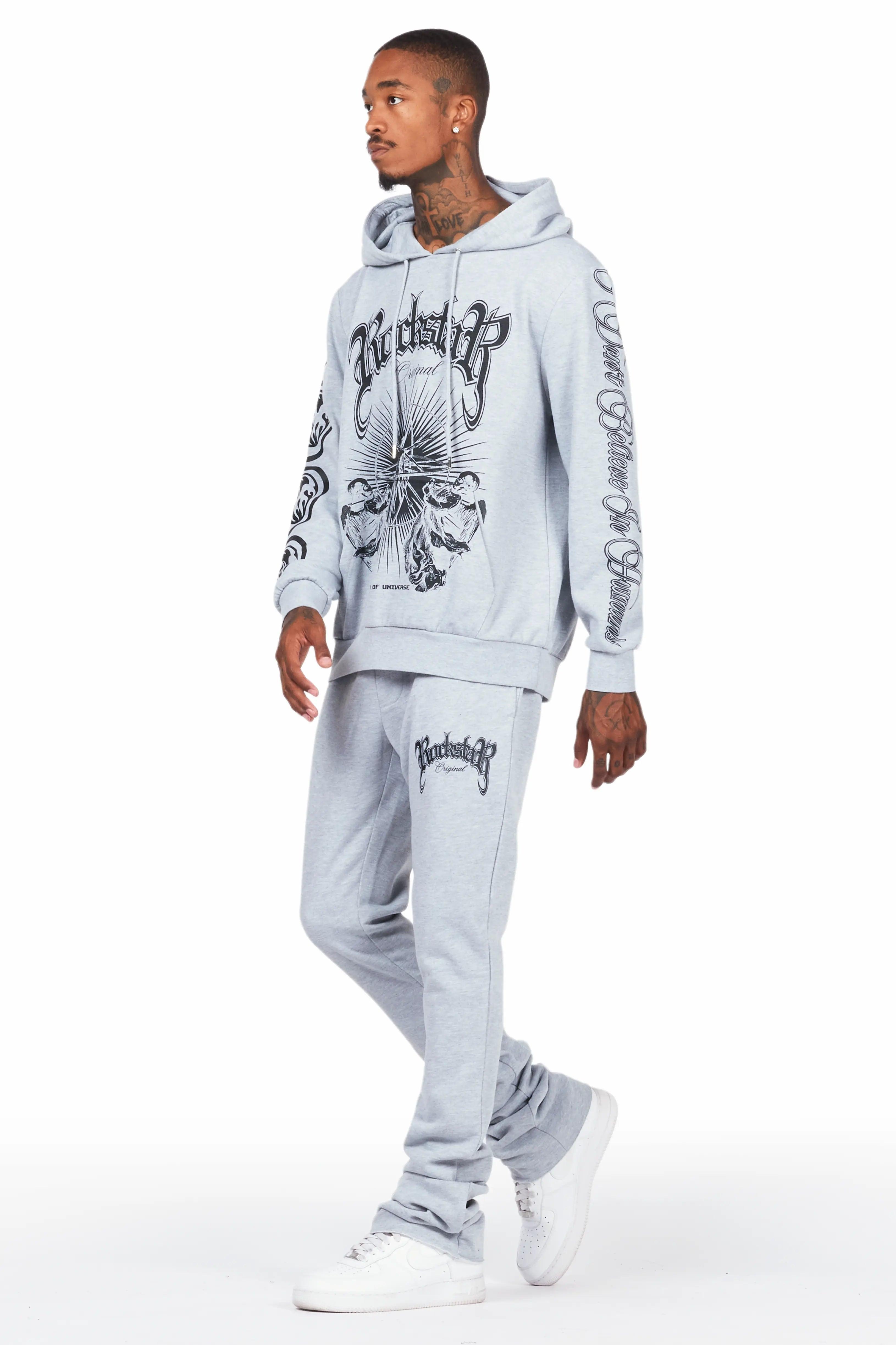 Yarden Grey Graphic Hoodie/Stacked Flare Pant Track Set Male Product Image