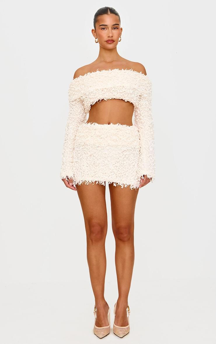 Cream Textured Fold Over Micro Mini Skirt product image