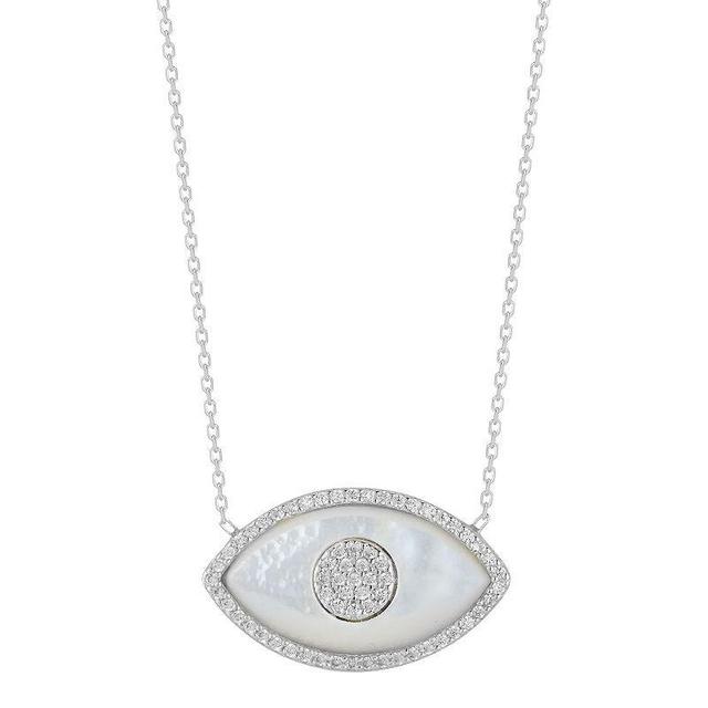 Sunkissed Sterling Mother-of-Pearl Cubic Zirconia Evil Eye Necklace, Womens Silver Tone Product Image