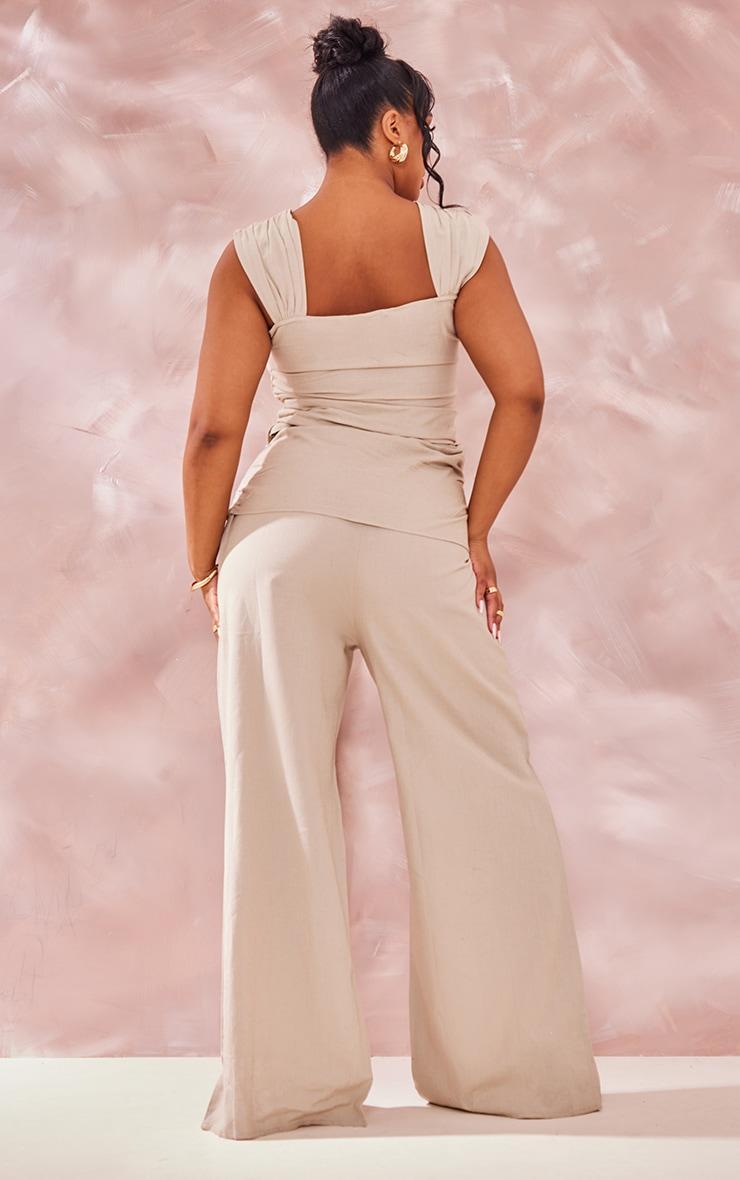 Plus Stone Linen Look Wrap Detail Wide Leg Jumpsuit Product Image