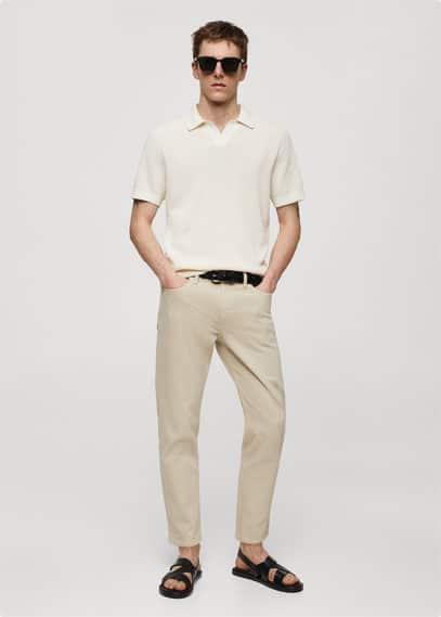 MANGO MAN - Structured knitted polo shirt ecruMen Product Image