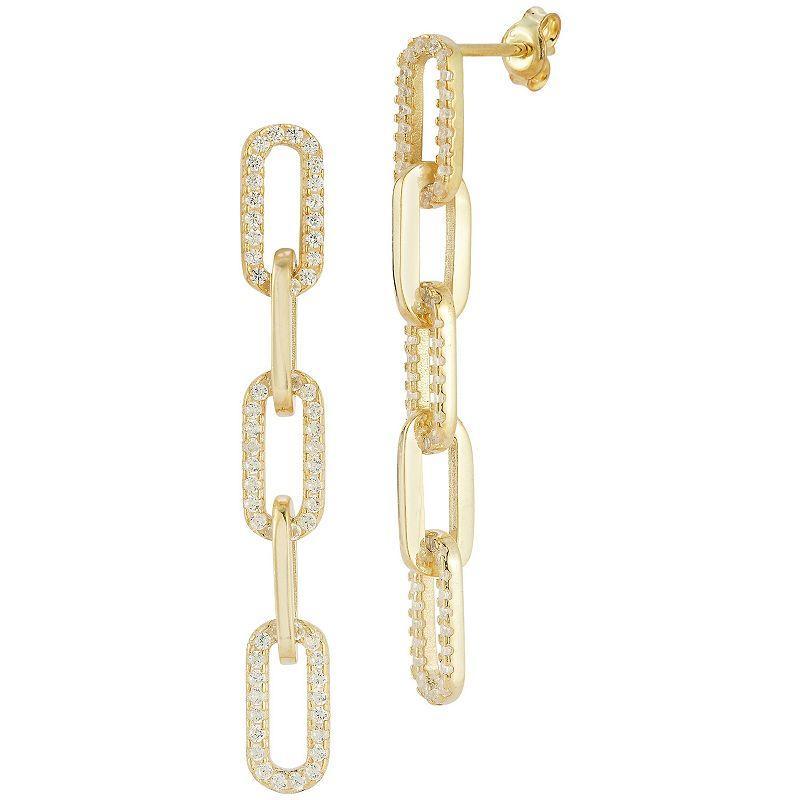 Sunkissed Sterling Sterling Silver Cubic Zirconia Link Chain Drop Earrings, Womens, Gold Tone Product Image