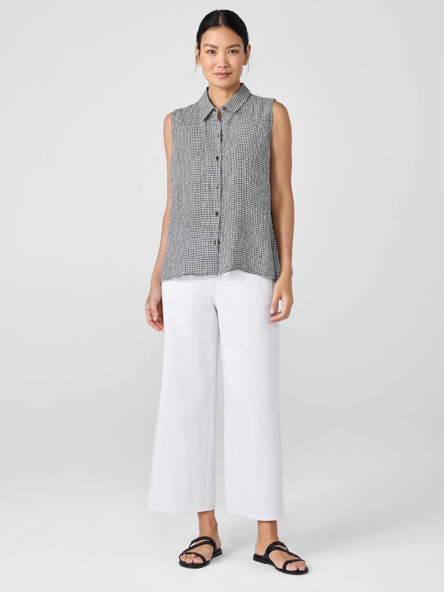 EILEEN FISHER Puckered Organic Linen Sleeveless Shirtfemale Product Image