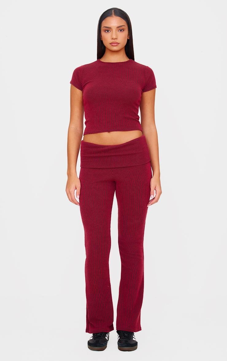 Burgundy Two Tone Crinkle Rib T-shirt Product Image