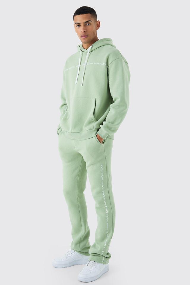 Mens Green Oversized Man Dash Stacked Flared Tracksuit, Green Product Image