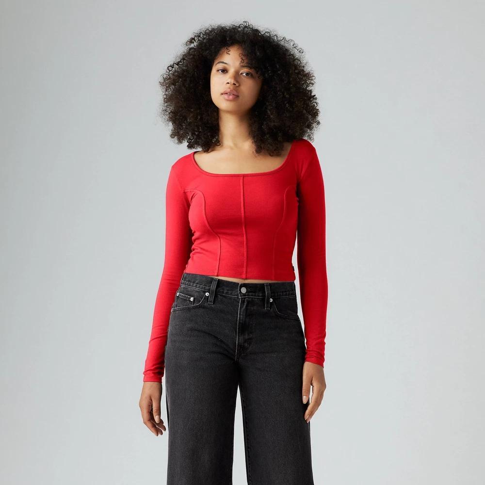 Levis Womens Long Sleeve Cropped Mars Corset T-Shirt - Jester Red Product Image