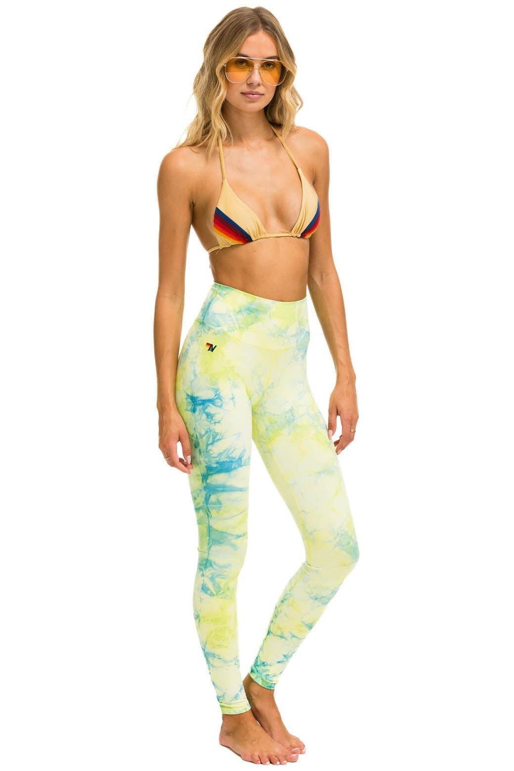 HAND DYED FULL LENGTH HI-RISE LEGGINGS - TIE DYE NEON YELLOW Female Product Image