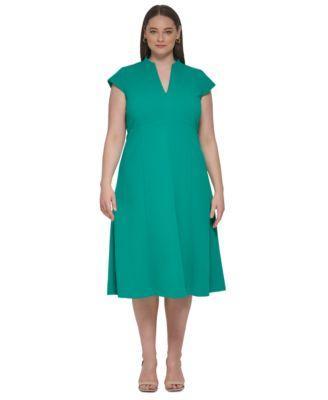 Plus Size V-Neck Short-Sleeve A-Line Dress Product Image